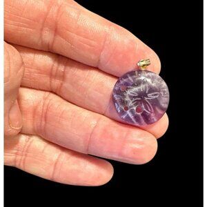 Vintage Carved Amethyst Pendant Sand Dollar ESTATE SALE FIND
